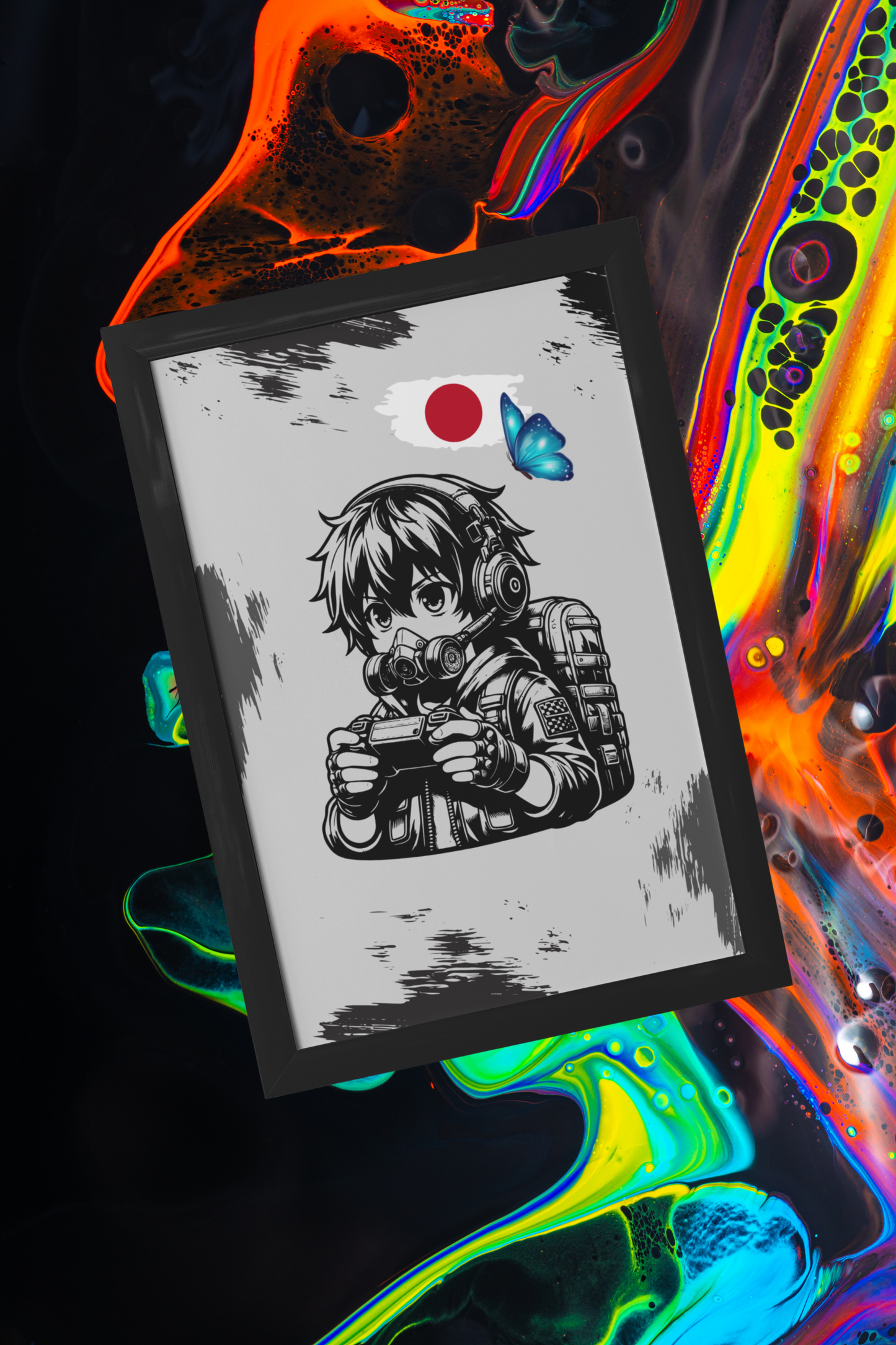 Gaming Hero – Anime Gamer für dein Setup | Artprint mit Rahmen in Schwarz oder Weiß (2 Größen)