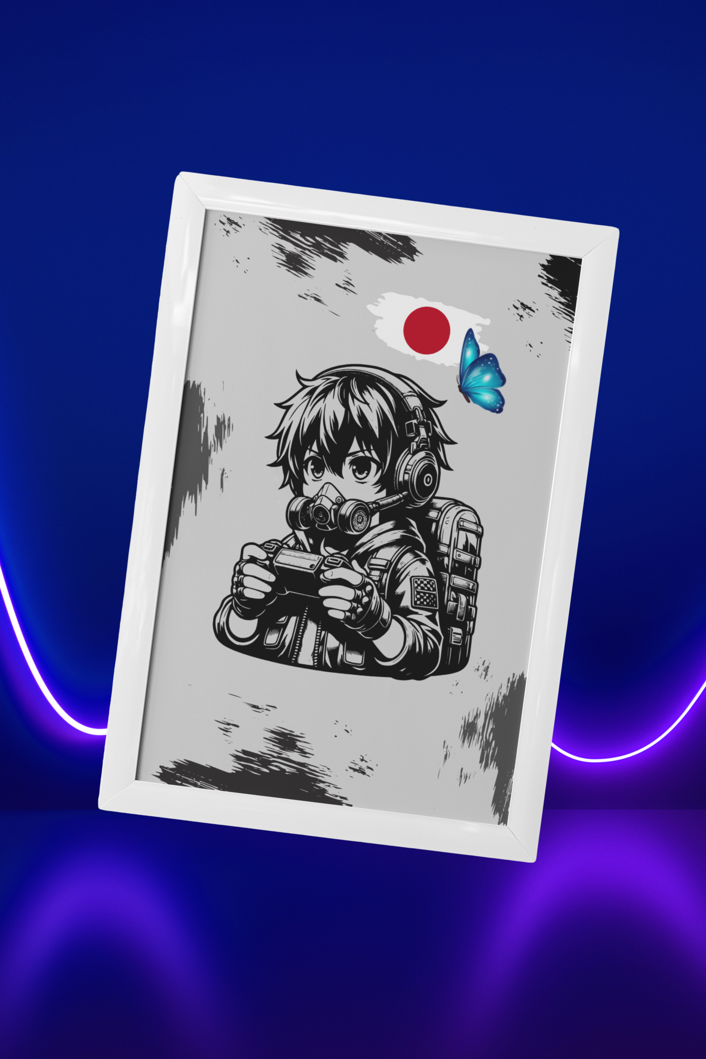 Gaming Hero – Anime Gamer für dein Setup | Artprint mit Rahmen in Schwarz oder Weiß (2 Größen)