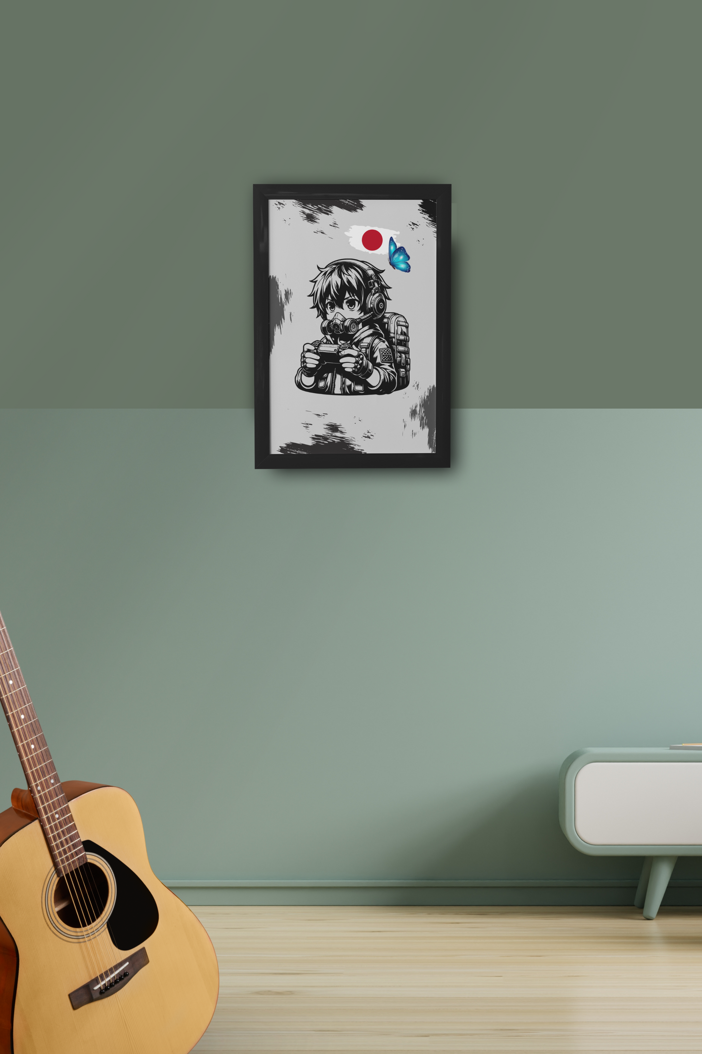 Gaming Hero – Anime Gamer für dein Setup | Artprint mit Rahmen in Schwarz oder Weiß (2 Größen)