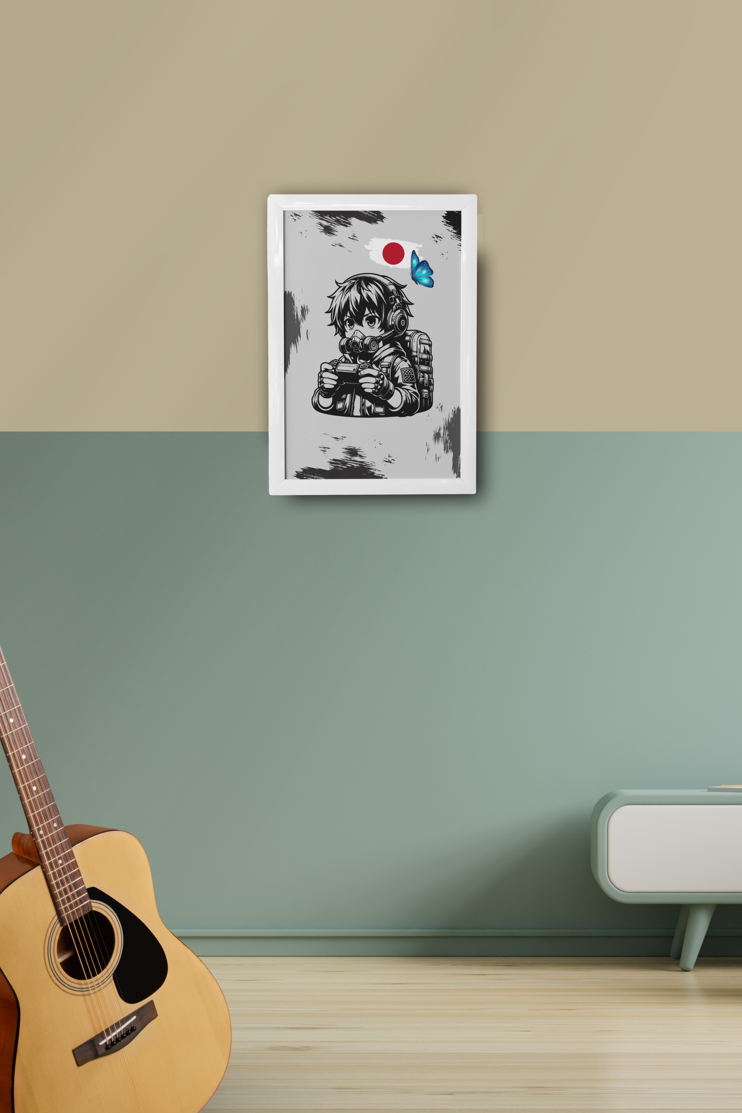 Gaming Hero – Anime Gamer für dein Setup | Artprint mit Rahmen in Schwarz oder Weiß (2 Größen)