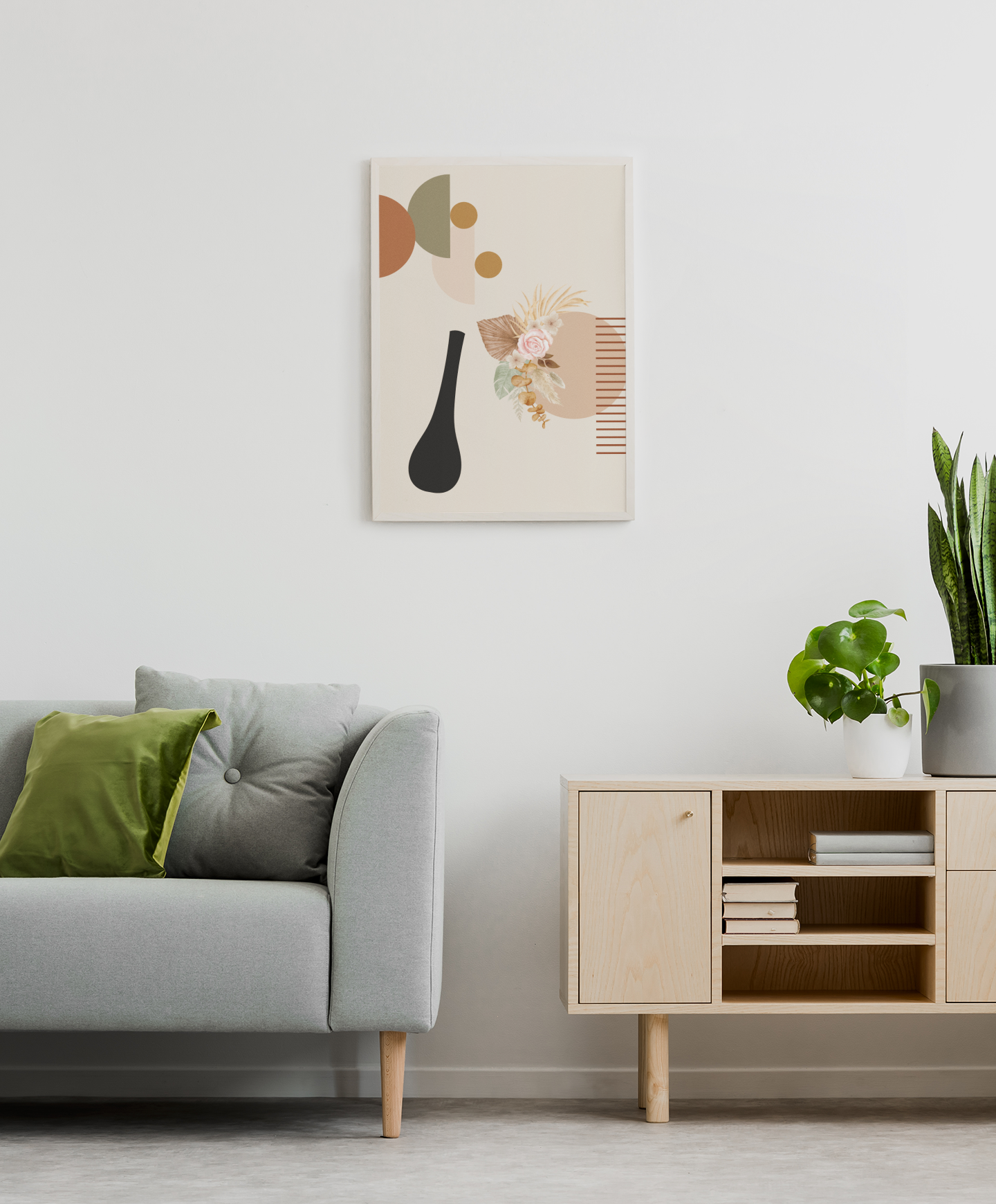 Boho Blossom – Florale Leichtigkeit in moderner Harmonie | Artprint mit Rahmen in Schwarz, Weiß oder Naturholz (2 Größen)
