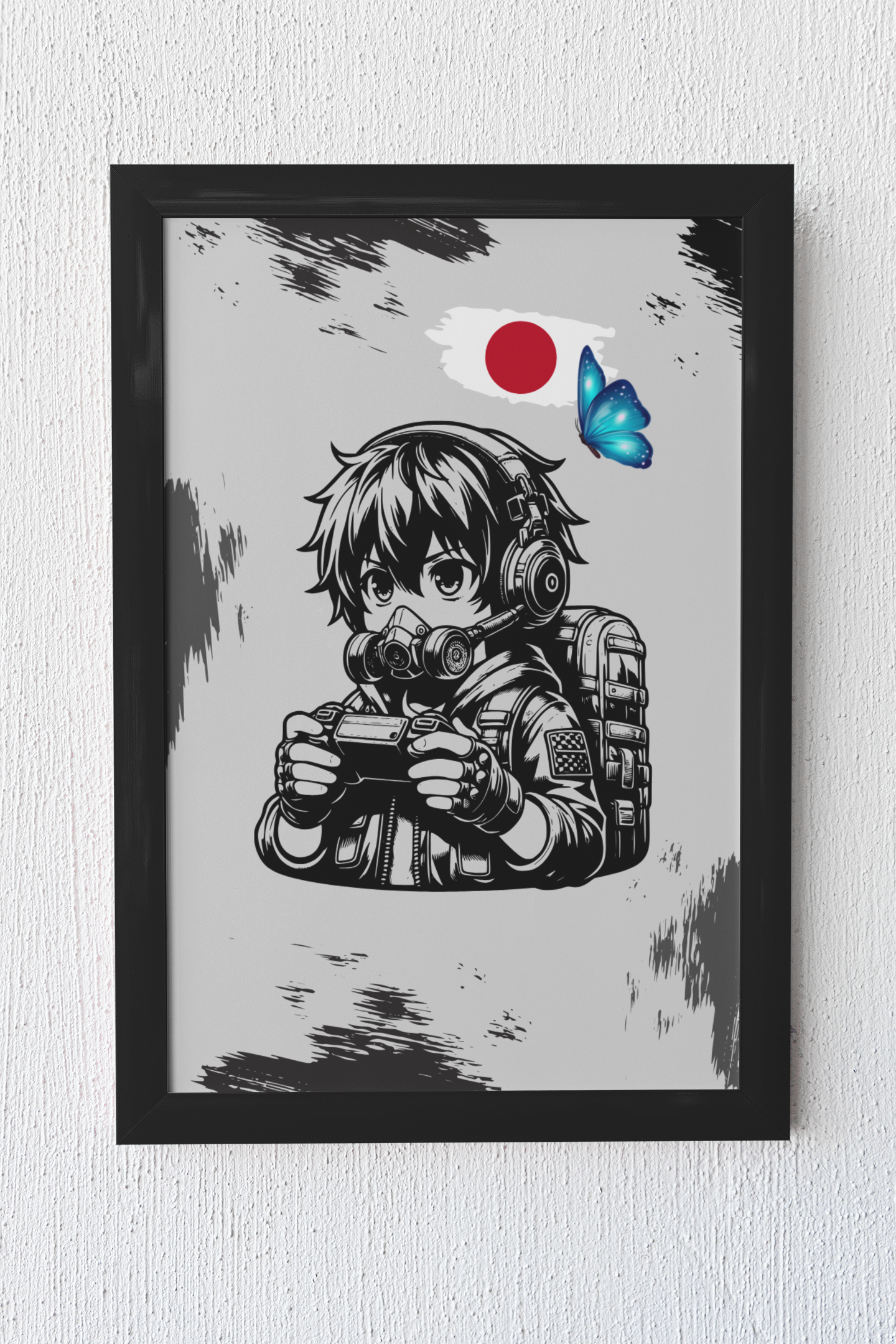 Gaming Hero – Anime Gamer für dein Setup | Artprint mit Rahmen in Schwarz oder Weiß (2 Größen)