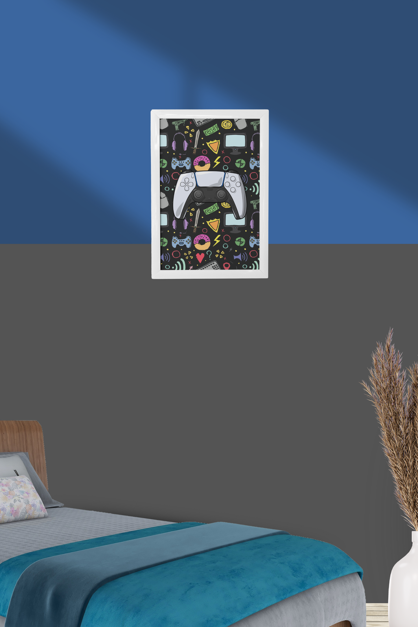 Gaming Hero – Color Clash für dein Setup | Artprint mit Rahmen in Schwarz oder Weiß (2 Größen)