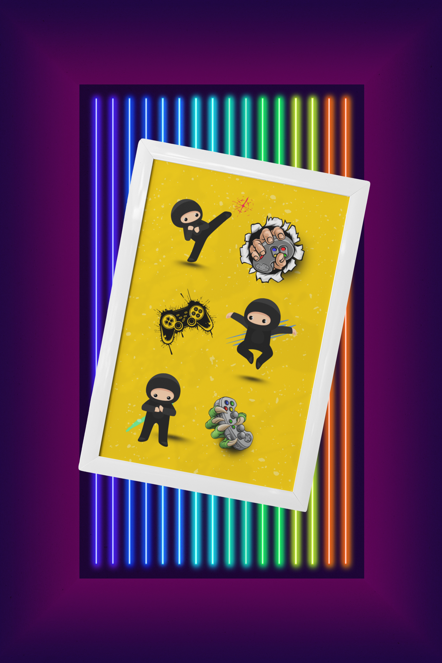 Gaming Hero – Ninja Moves für dein Setup | Artprint mit Rahmen in Schwarz oder Weiß (2 Größen)