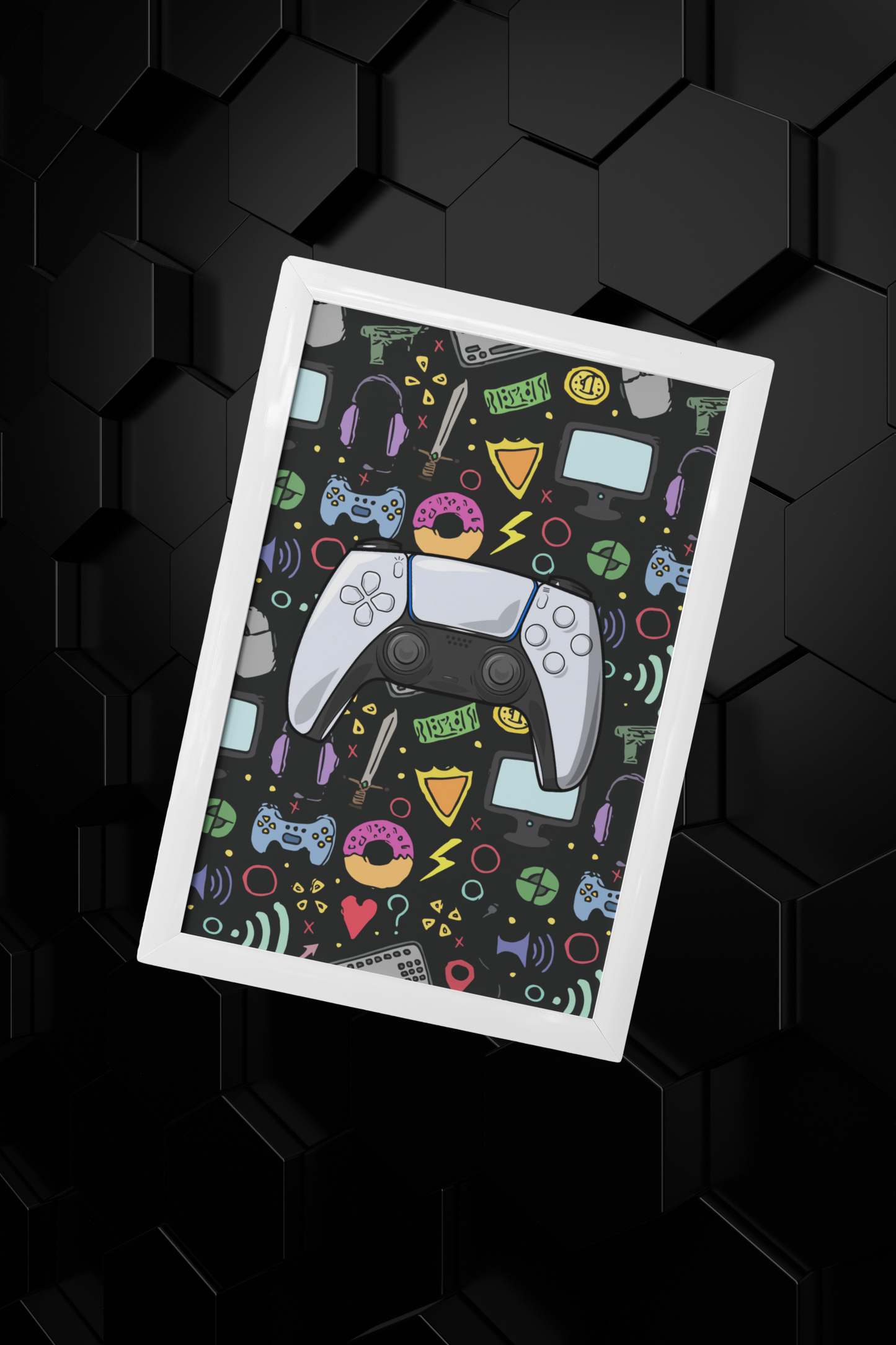 Gaming Hero – Color Clash für dein Setup | Artprint mit Rahmen in Schwarz oder Weiß (2 Größen)