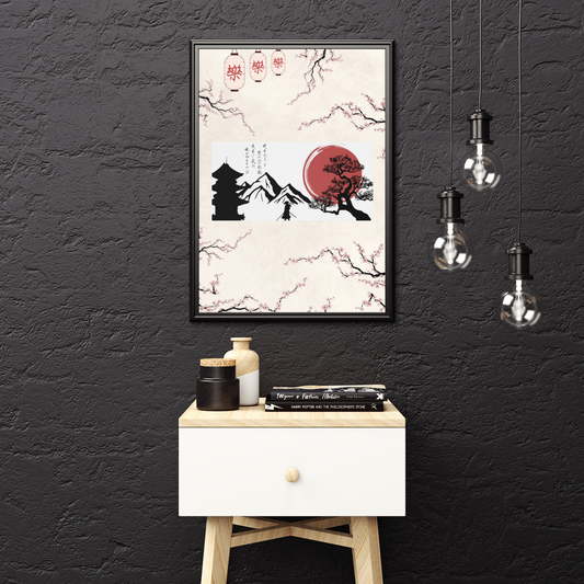 Asia Artprint - Pagodenflüstern im Schatten des Mondes (Weißer & Schwarzer Rahmen) | Artivio