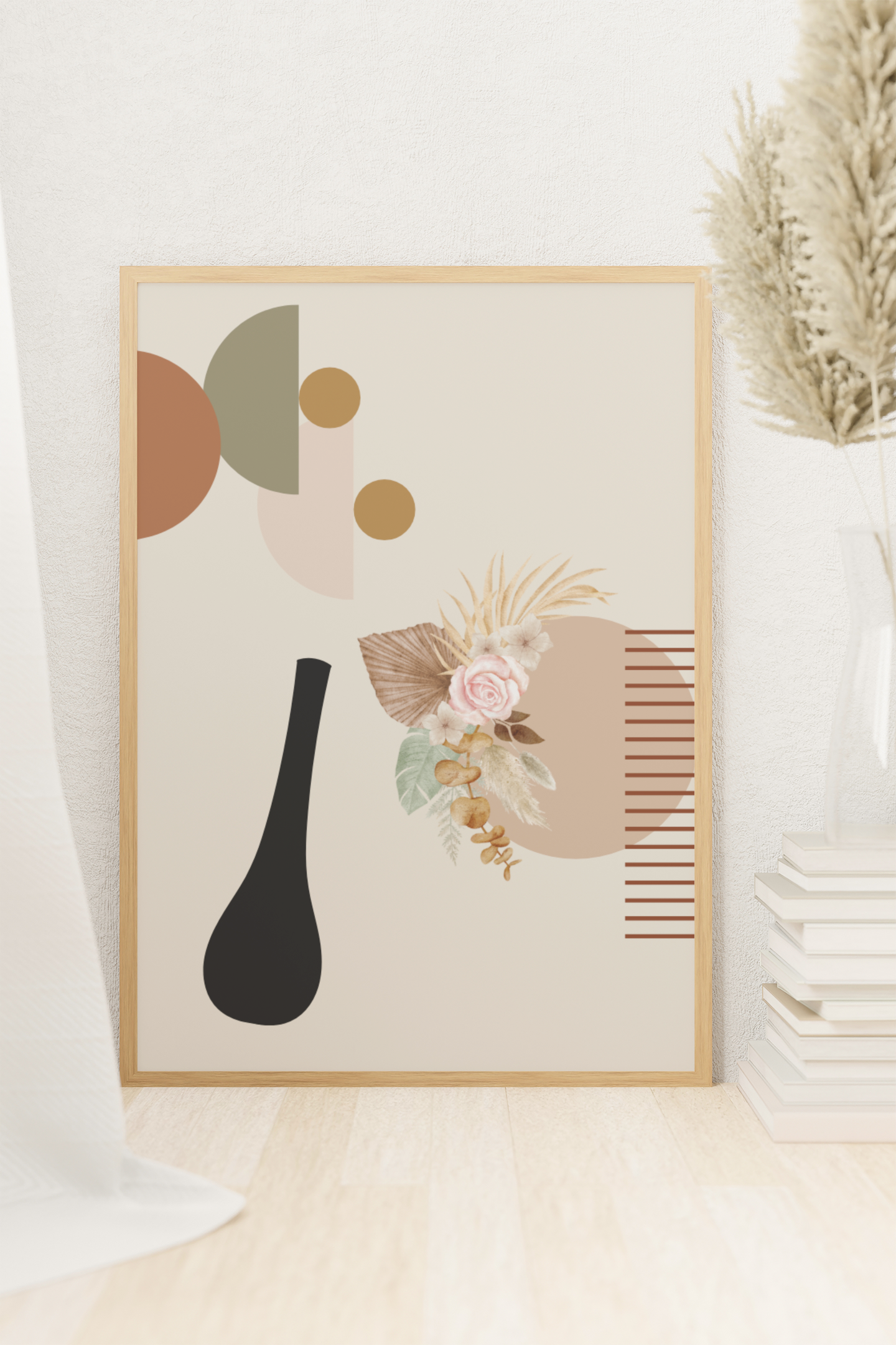 Boho Blossom – Florale Leichtigkeit in moderner Harmonie | Artprint mit Rahmen in Schwarz, Weiß oder Naturholz (2 Größen)