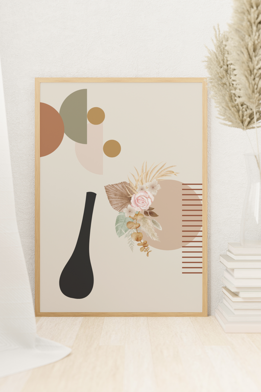 Boho Blossom – Florale Leichtigkeit in moderner Harmonie | Artprint mit Rahmen in Schwarz, Weiß oder Naturholz (2 Größen)