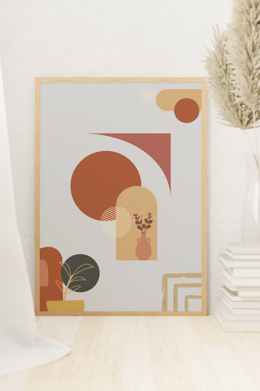 Terracotta Dream – Warme Formen für dein Zuhause | Artprint mit Rahmen in Schwarz, Weiß oder Naturholz (2 Größen)