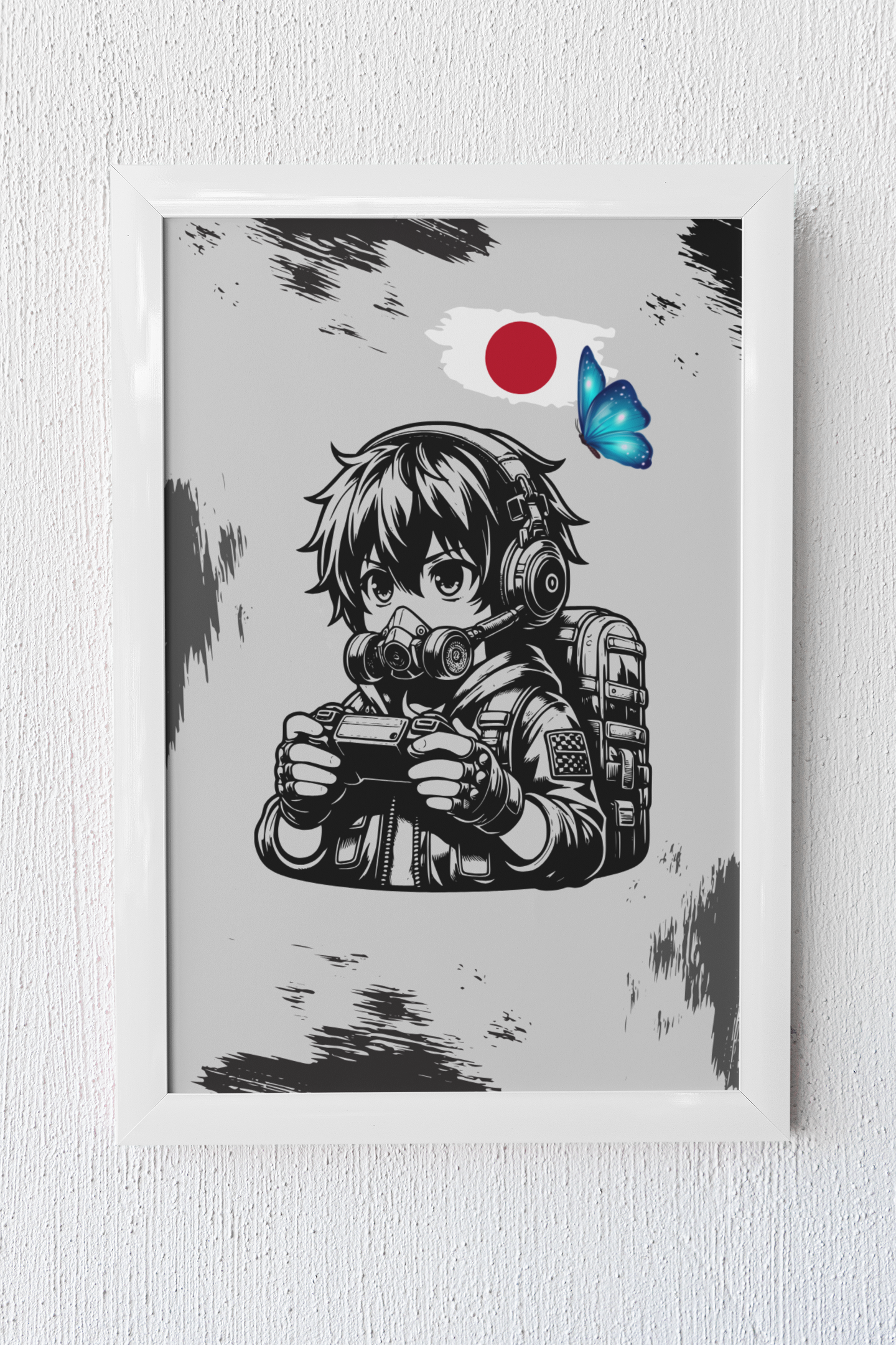 Gaming Hero – Anime Gamer für dein Setup | Artprint mit Rahmen in Schwarz oder Weiß (2 Größen)