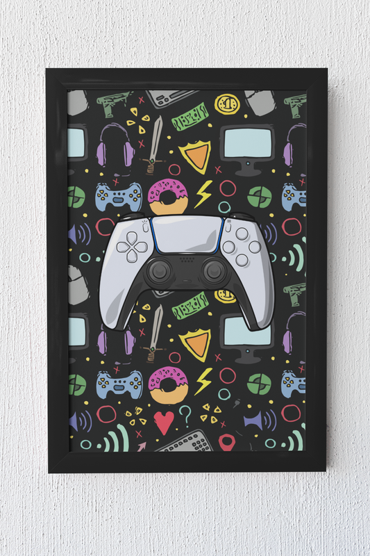 Gaming Hero – Color Clash für dein Setup | Artprint mit Rahmen in Schwarz oder Weiß (2 Größen)