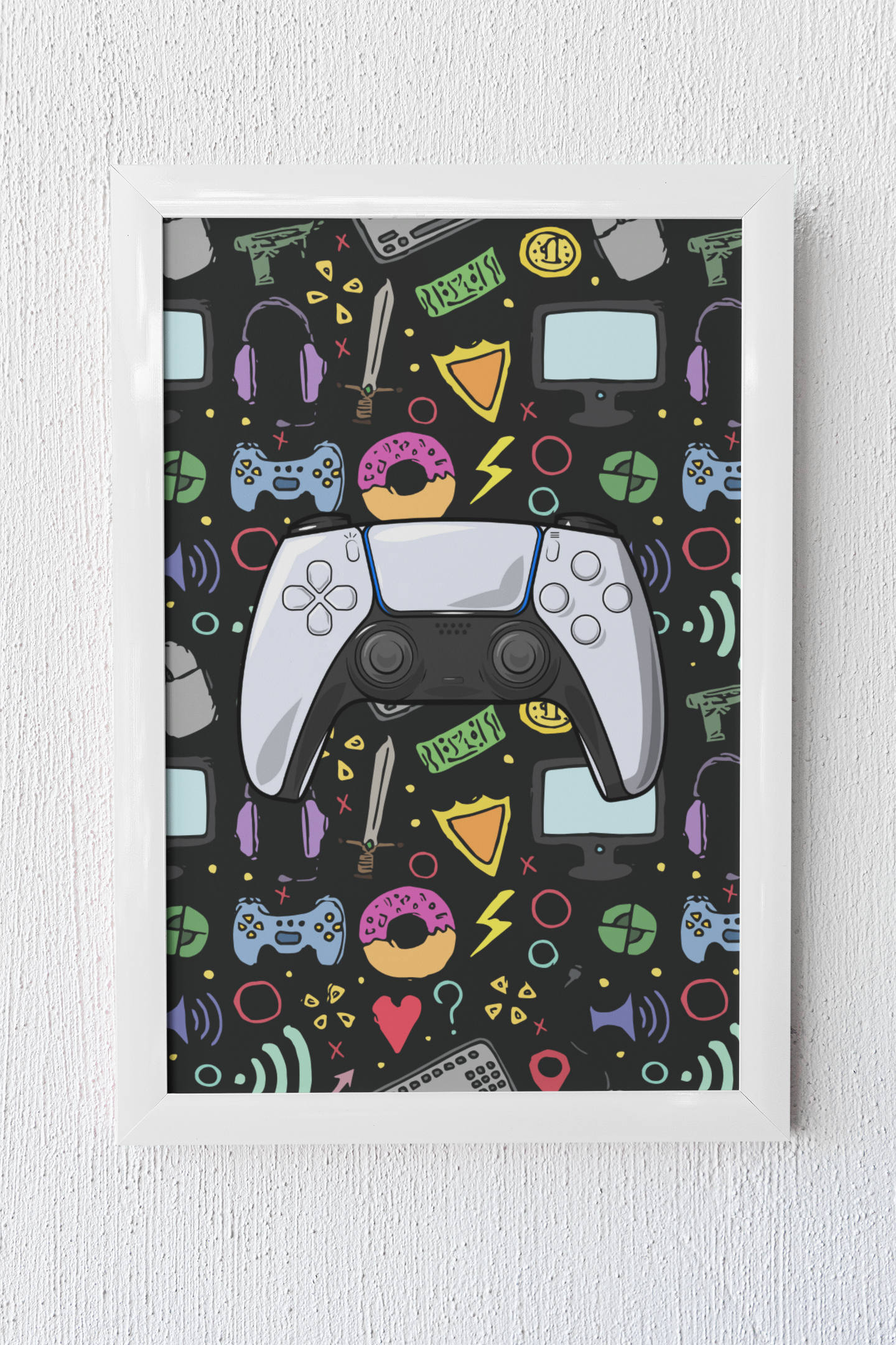 Gaming Hero – Color Clash für dein Setup | Artprint mit Rahmen in Schwarz oder Weiß (2 Größen)