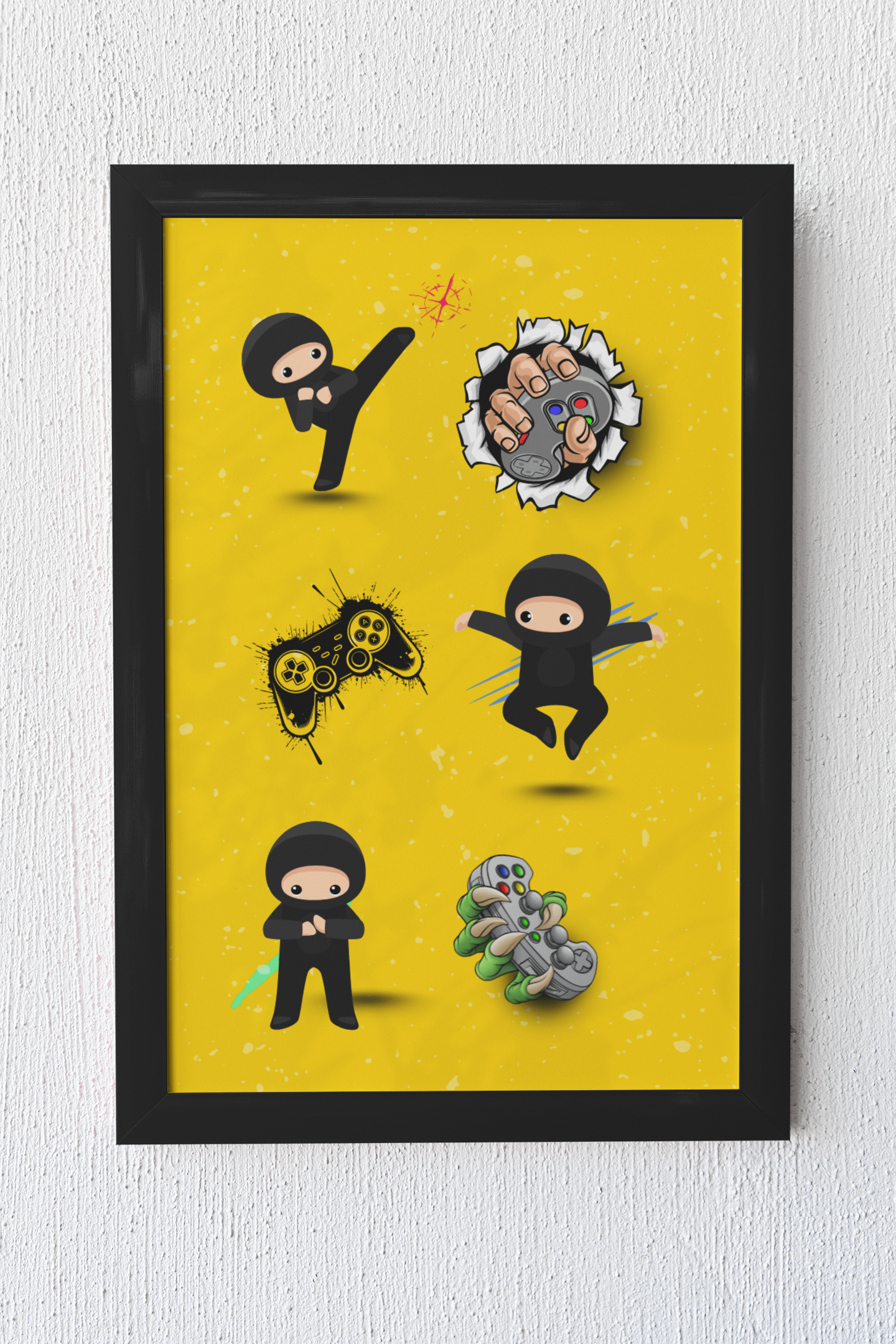 Gaming Hero – Ninja Moves für dein Setup | Artprint mit Rahmen in Schwarz oder Weiß (2 Größen)
