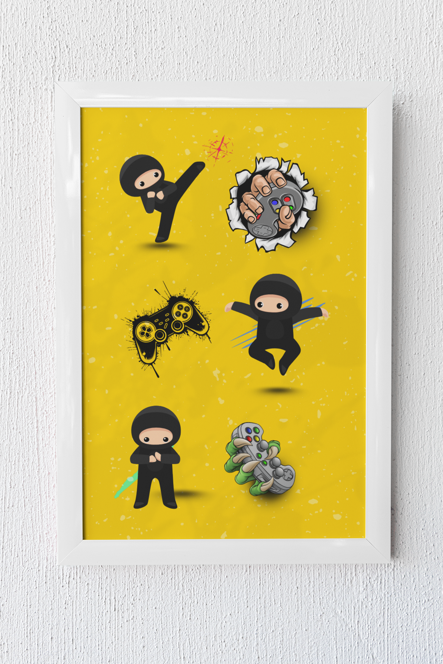 Gaming Hero – Ninja Moves für dein Setup | Artprint mit Rahmen in Schwarz oder Weiß (2 Größen)