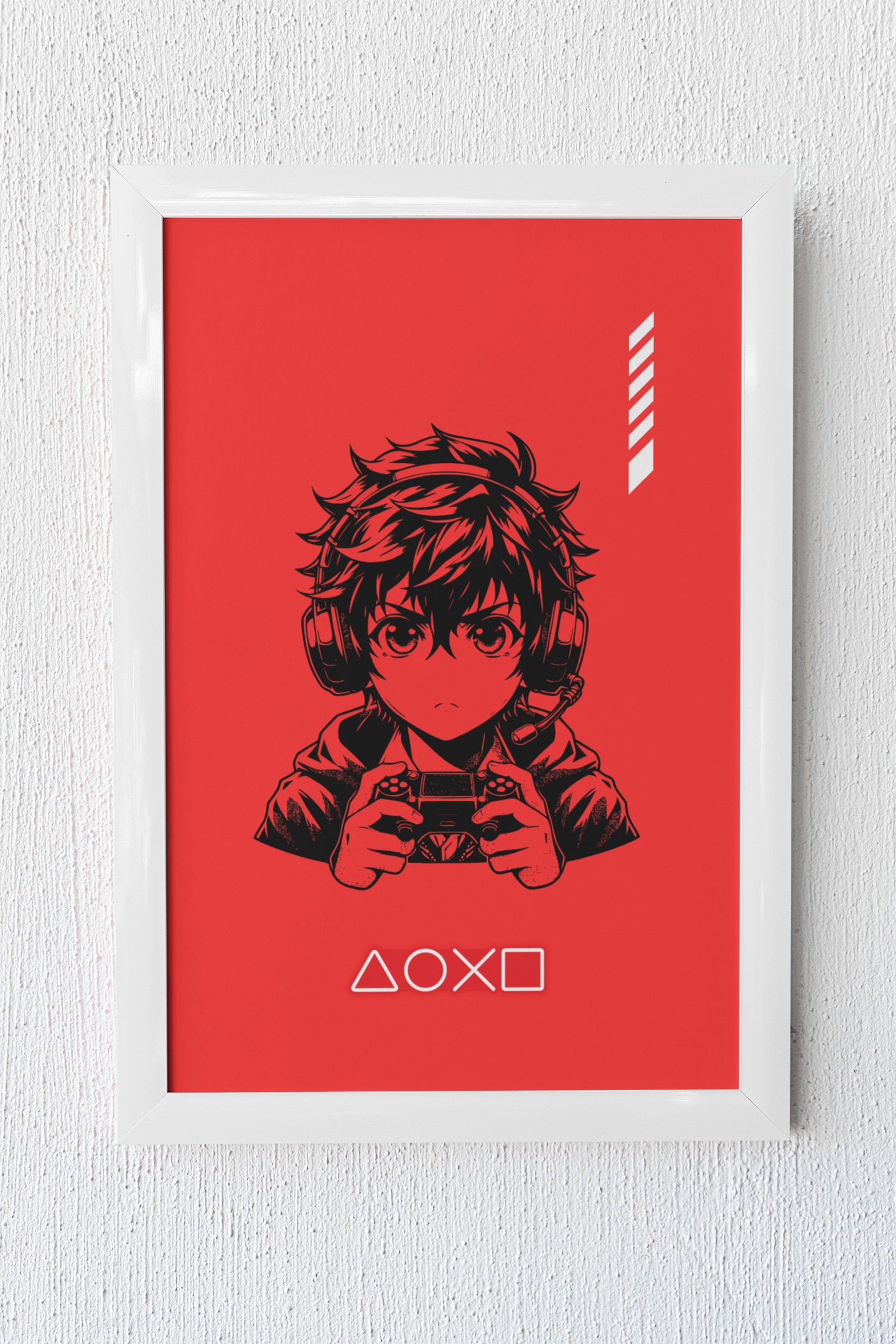 Gaming Hero – Anime Power für dein Setup | Artprint mit Rahmen - Schwarz oder Weiß (2 Größen)